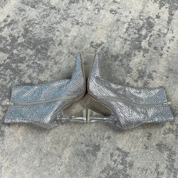 Steve Madden Vivy Ankle Boots Sparkle Rhinestone Flared Heel Silver Sz 7 - Picture 10 of 17